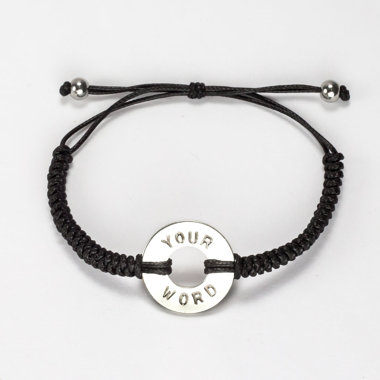 MyIntent Custom Round Bracelet Silver Token with Black String and stainless steel beads