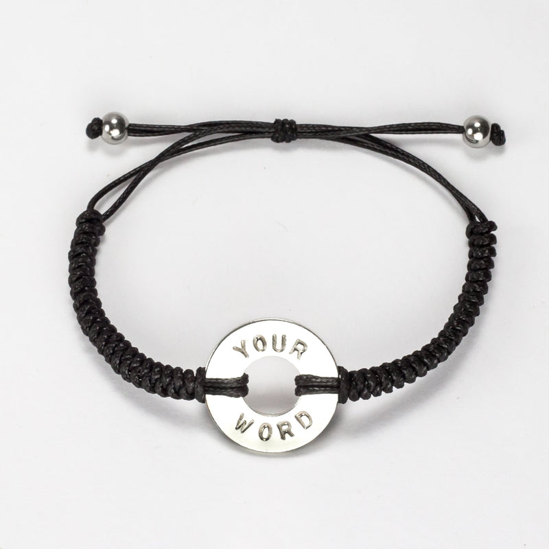 MyIntent Custom Round Bracelet Black String Silver Token with stainless steel beads