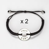 MyIntent Custom Round Bracelet set of 2 Silver Token with Black String and stainless steel beads