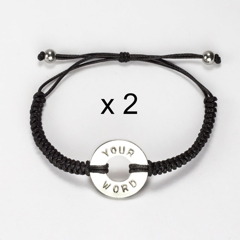 MyIntent Custom Round Bracelet set of 2 Silver Token with Black String and stainless steel beads