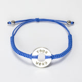 MyIntent Custom Round Bracelet Silver Token with Blue String and stainless steel beads