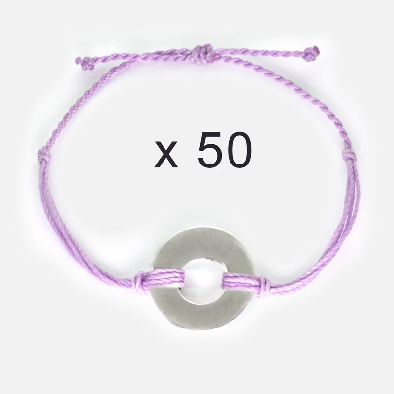 MyIntent Refill Twist Bracelets set of 50 Lavender String with Silver Token