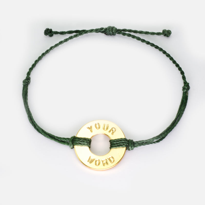 MyIntent Custom Twist Bracelet Forest Green String with Gold Token