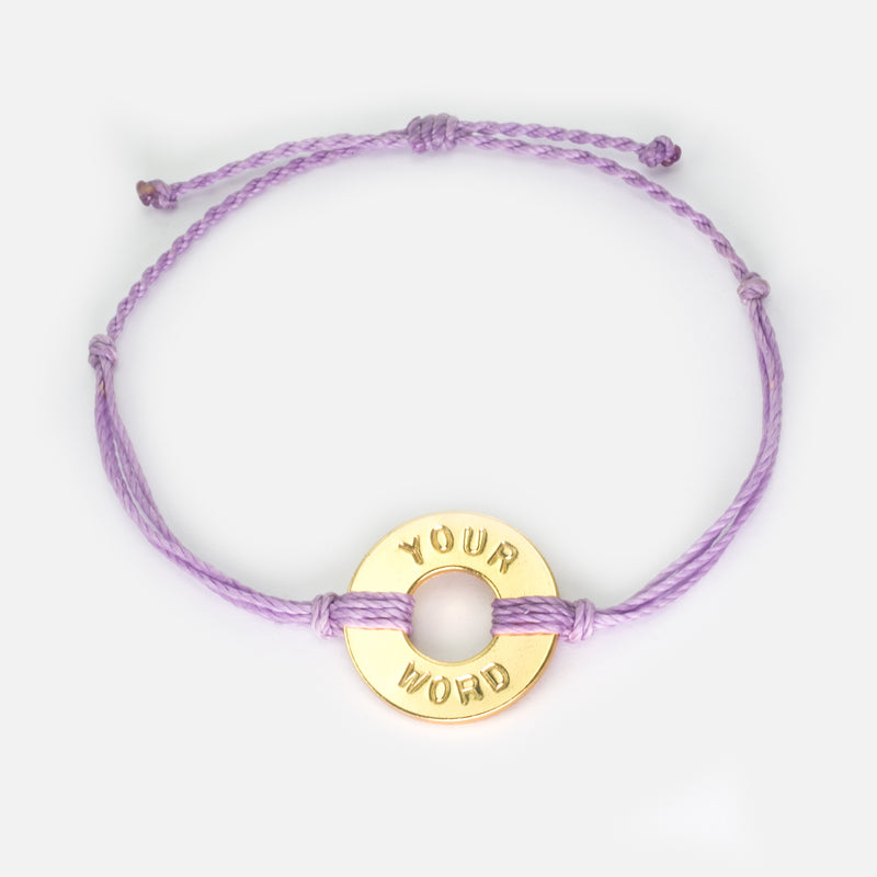 MyIntent Custom Twist Bracelet Lavender String with Gold Token