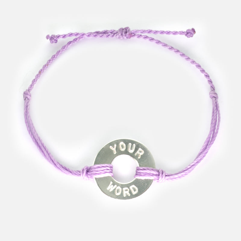 MyIntent Custom Twist Bracelet Lavender String with Silver Token