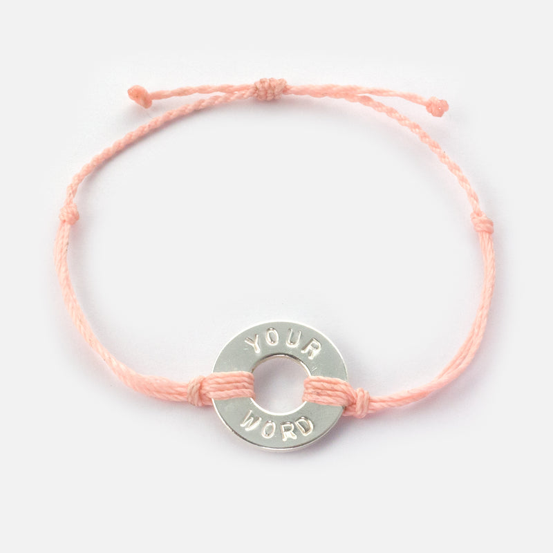 MyIntent Custom Twist Bracelet Light Pink String with Silver Token