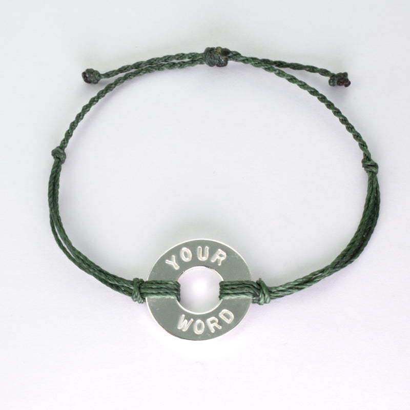 MyIntent Custom Twist Bracelet Forest Green String with Silver Token