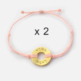 Custom Twist Bracelet Set of 2 Light Pink String with Gold Token 