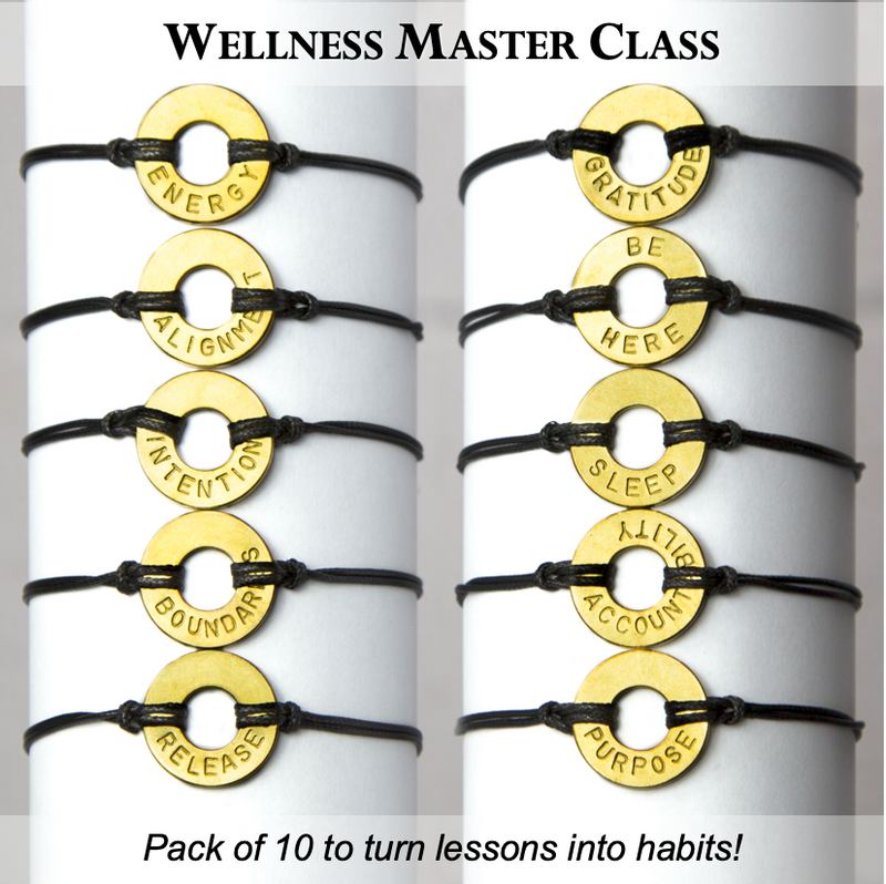 MyIntent Wellness Pack of 10 Classic Black String Bracelets each with unique words with Brass Token