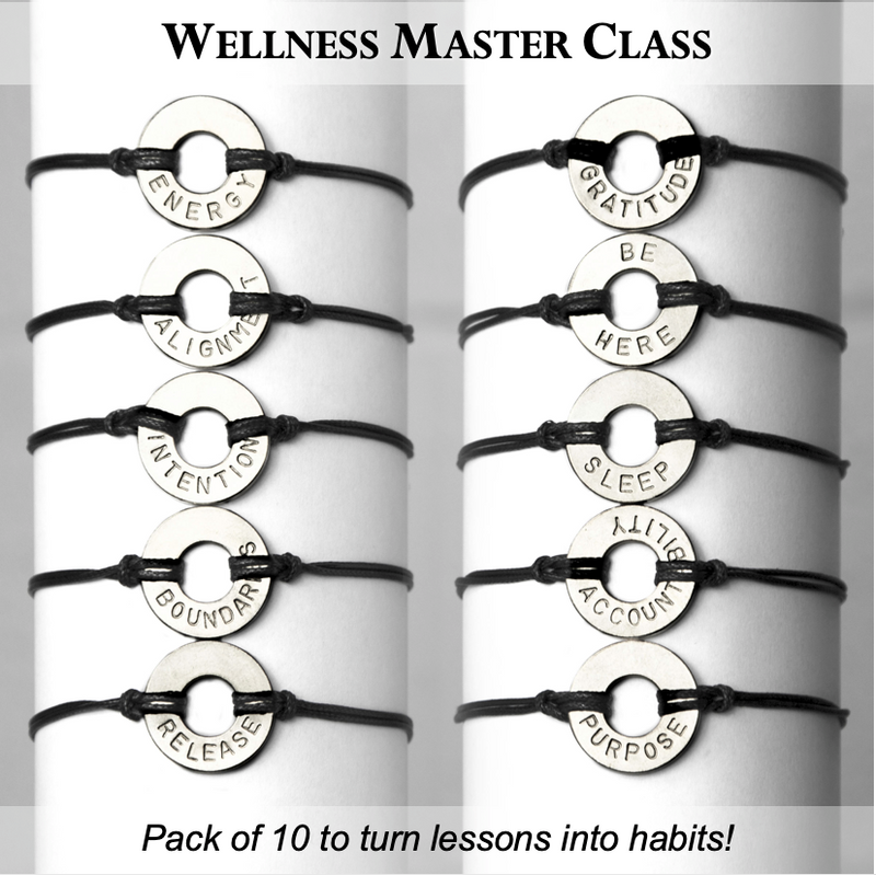 MyIntent Wellness Pack of 10 Classic Black String Bracelets each with unique words with Nickel Token