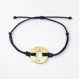 MyIntent Custom Twist Bracelet Black String Gold Plated Token with the words STEP UP