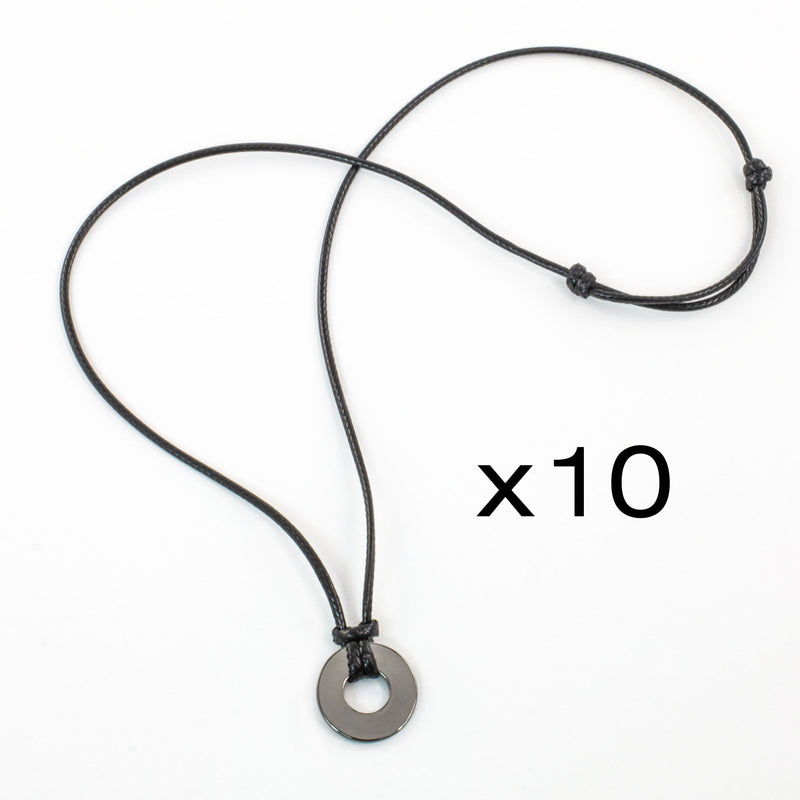 MyIntent Refill Adjustable Black String Necklaces set of 10 with Black Nickel Tokens