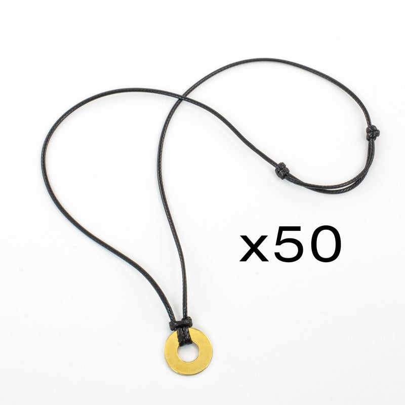 MyIntent Refill Adjustable Black String Necklaces set of 50 with Brass Tokens