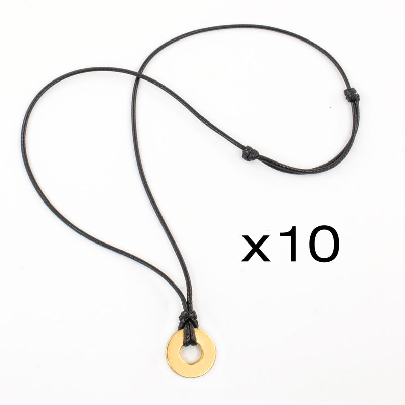 MyIntent Refill Adjustable Black String Necklaces set of 10 with Gold Tokens
