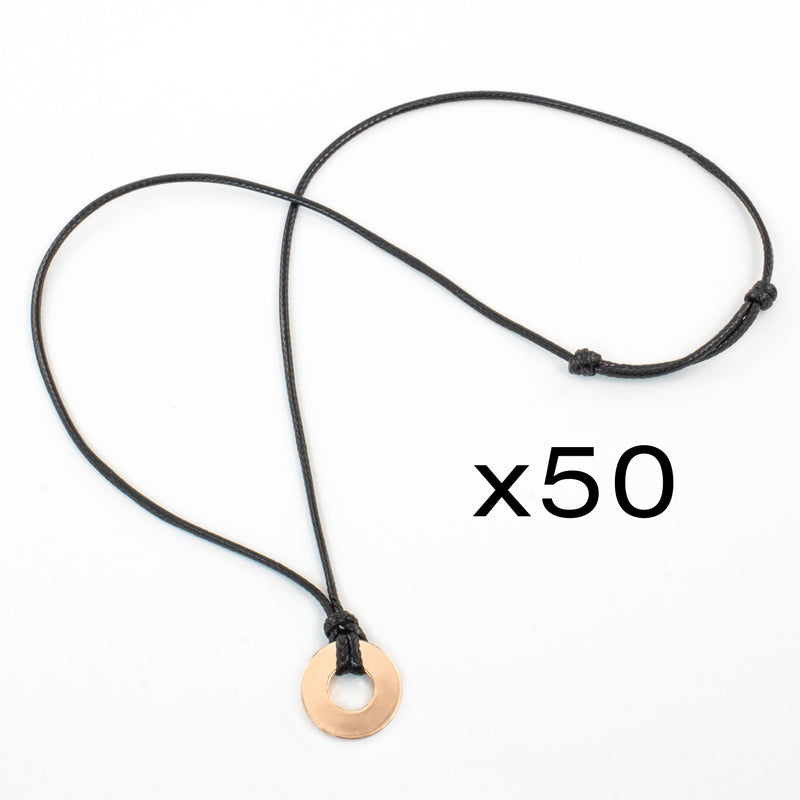 MyIntent Refill Adjustable Black String Necklaces set of 50 with Rose Gold Tokens