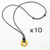 MyIntent Custom Adjustable Black Nylon String Necklace set of 10 Brass Token with the word BREATHE