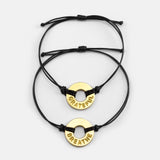 MyIntent Custom Classic Bracelets Black String Brass Token with words GRATEFUL & BREATHE