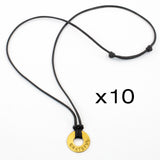 MyIntent Custom Adjustable Black Nylon String Necklace set of 10 Brass Token with the word GRATEFUL