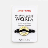 MyIntent Custom Bracelet arrives wrapped around a card with the specified guest's name