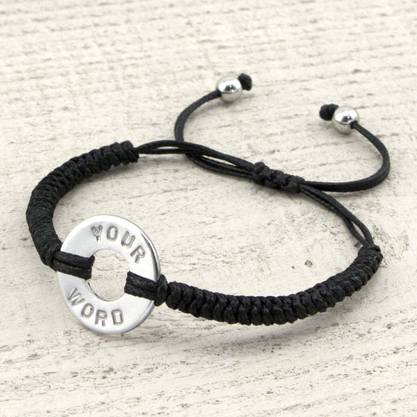 MyIntent Custom Round Bracelet Silver Token with Black String and stainless steel beads