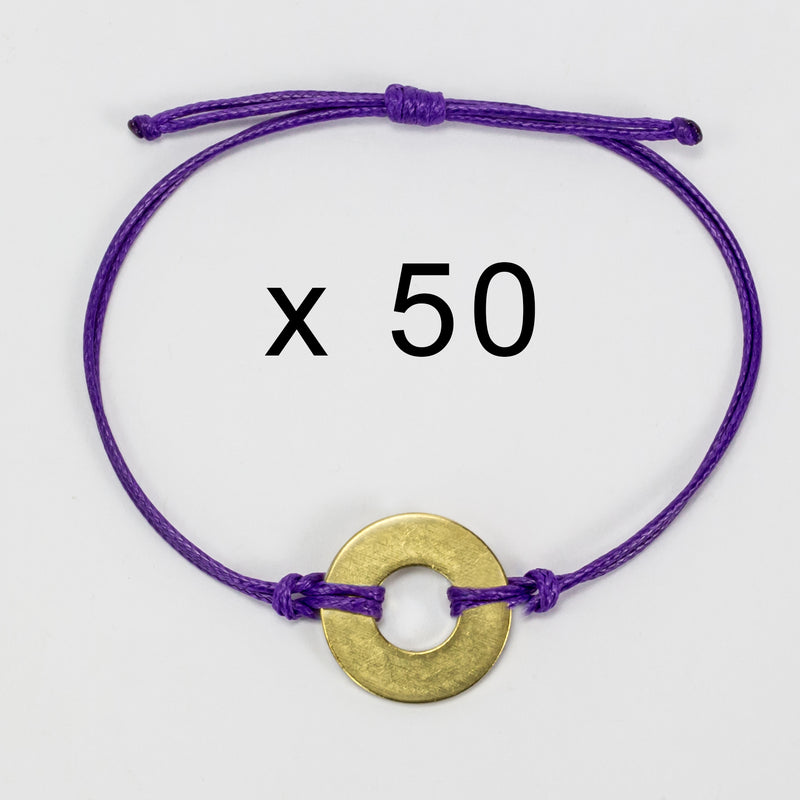MyIntent Refill Classic Bracelets Purple String set of 50 with Brass tokens